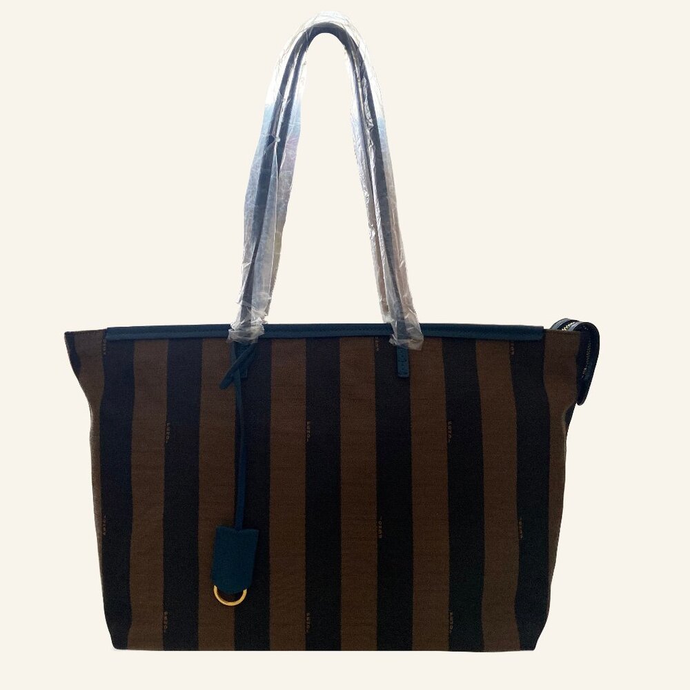 Fendi Pequin Tobacco Stripe Roll Tote